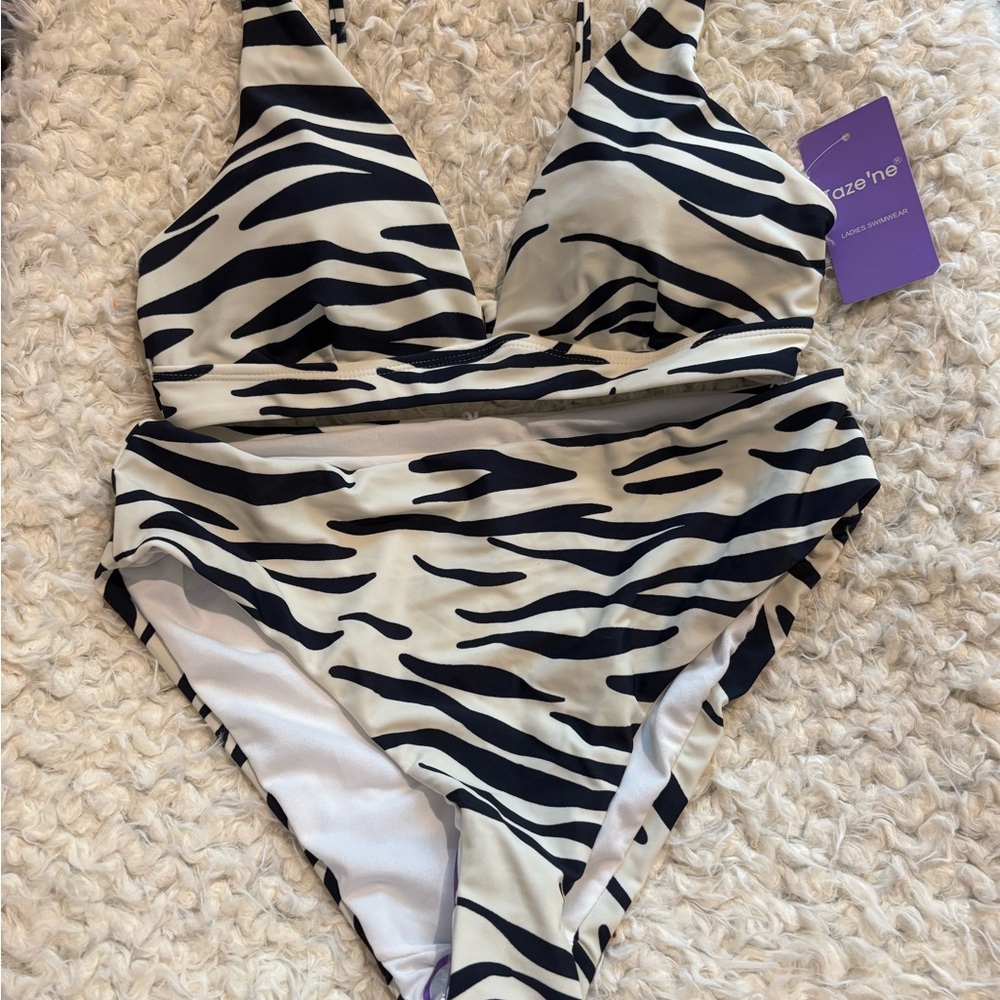Zebra Print Two Piece Swimsuit